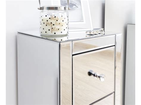 Contemporary Mirrored Clear Glass 2 Drawer Slim Bedroom Chest