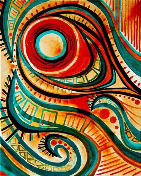 Red Orange Turquoise Black Abstract Art Painting By