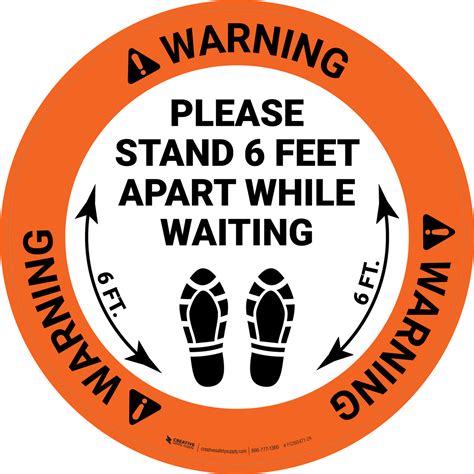 Warning Please Stand 6 Feet Apart While Waiting Shoe Prints Circular