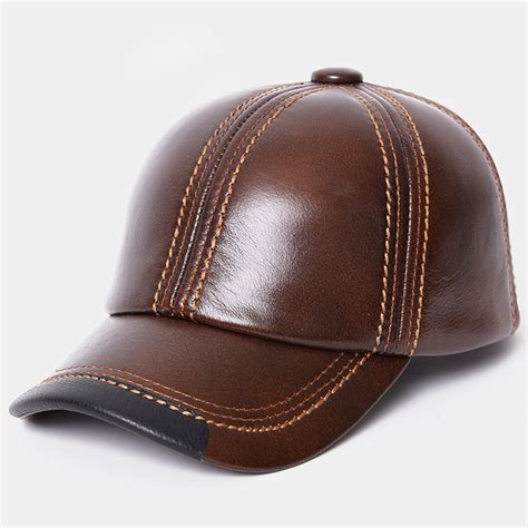 Men Vintage Genuine Leather Outdoor Baseball Cap Windproof Caps