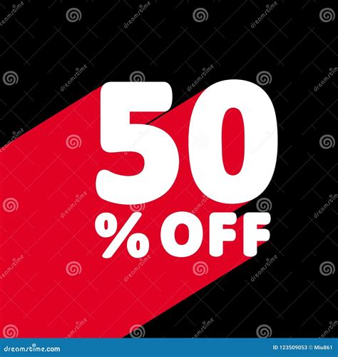 50 Off Discount Discount Offer Price Illustration White Text With Red Shadow Below Stock