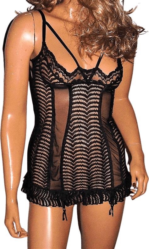 Vintage Black Fishnet Lace Chemise By Shirley Of Hollywood Shop Thrilling