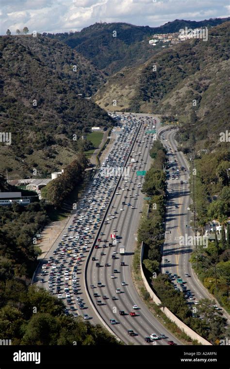 Congested 405 Freeway Los Angeles California Usa As Viewed From