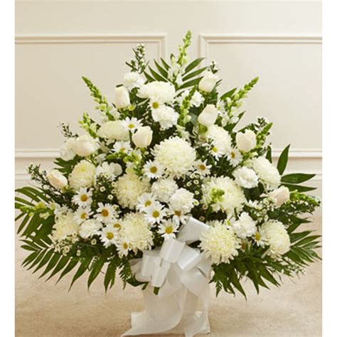 White Sympathy Floor Basket Elegant Flowers Fresno Florists Flowers