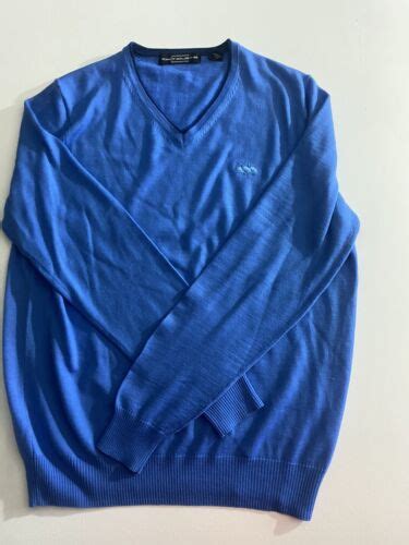 Carnoustie Vest Mens Medium Long Sleeve Sweater V Neck Blue 100 Merino