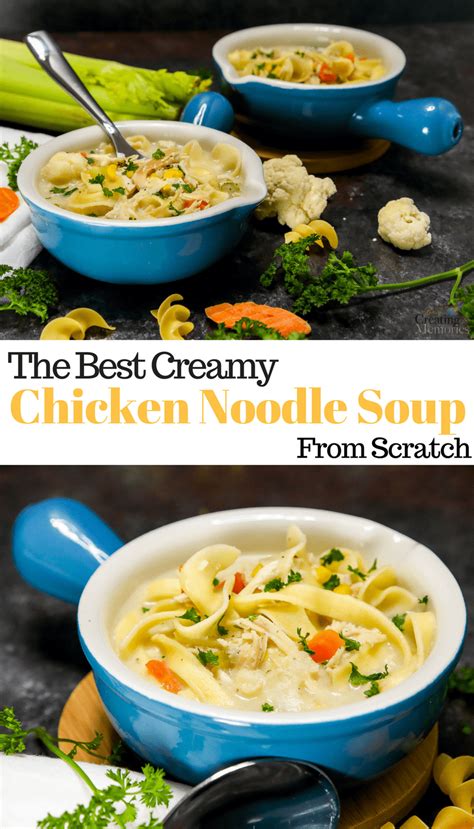 Then you'll add all your vegetables and herbs, and simmer for about 15 minutes. How to make the Best Creamy Chicken Noodle Soup Recipe