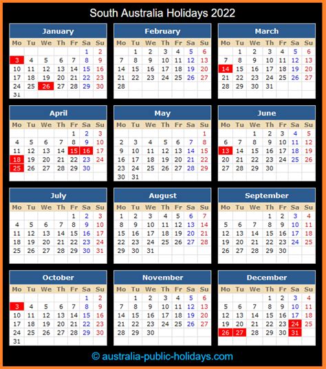 South Australia Public Holidays 2022
