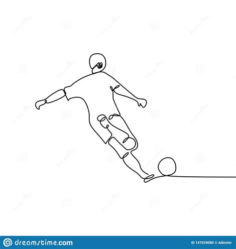 Continuous Line Drawing Of Football Player Kick Ball Stock Vector