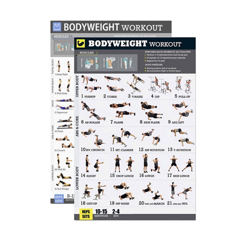 Bodyweight Exercise Poster Set Laminated 2 Chart Set Men And Women Body