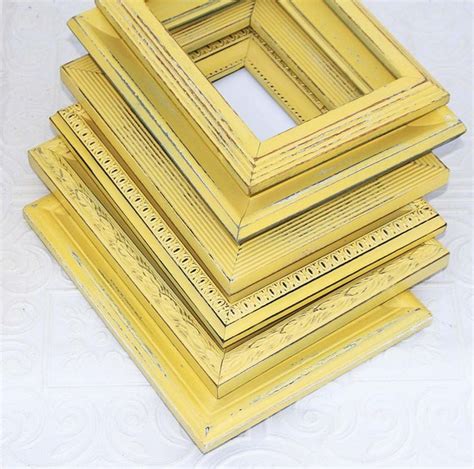 8x10 Yellow Picture Frame Set Of Three Distressed Shabby Chic Etsy