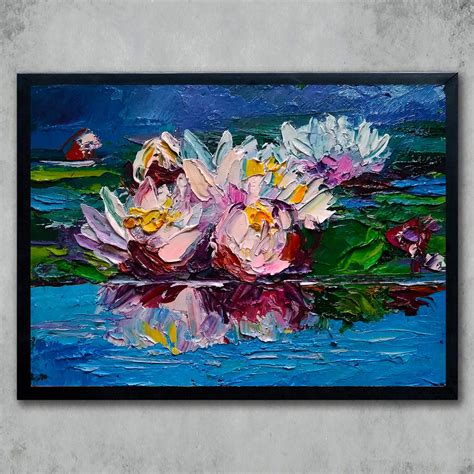 Water Lily Painting Original Art Abstract Landscape Flower Etsy