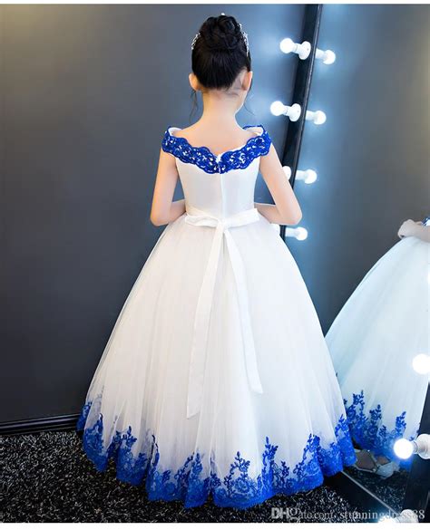 Royal Blue Lace White Tulle Flower Girls Dresses For