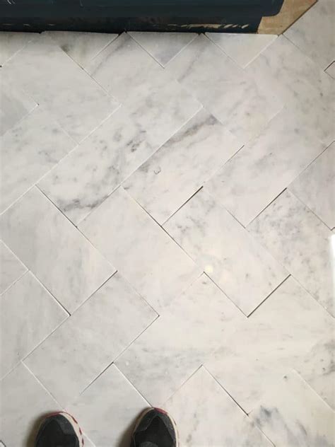 Large Herringbone Marble Tile Floor A Great Tip To Diy It For Less