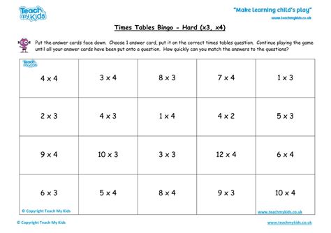 Times Tables Bingo (Hard) - x3, x4 - TMK Education