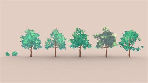 Anime Trees And Bushes Handpainted Buy Royalty Free 3d Model By