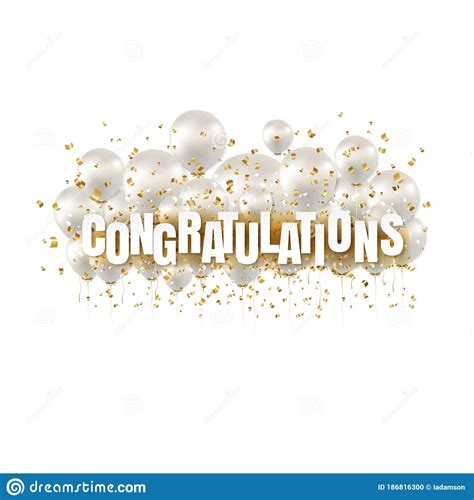 Congratulations Text And White Balloons White Background Stock Vector