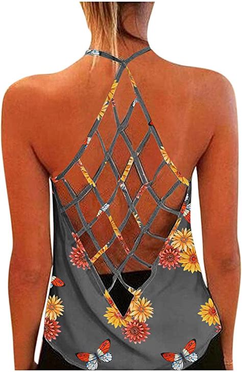 Open Back Tank Tops For Women Sexy Hollow Cami Shirts Summer Casual