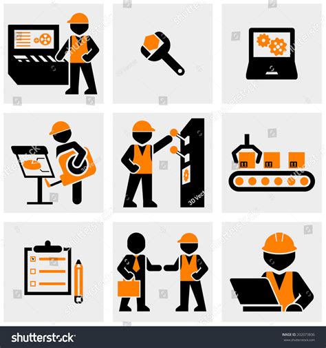 Industrial Engineering Vector Icons Set On Gray 202073836