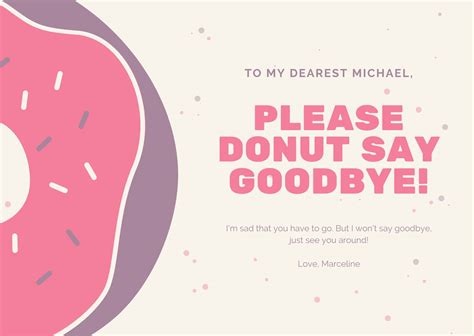 Pink Confetti Donut Farewell Card Templatescanva Pertaining To Goodbye Card Template Sample