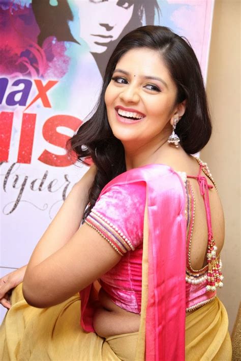 Indian Hot Actress Telugu Tv Anchor Sri Mukhi Sexy In Saree Pallu Drop Naked Back Spicy Side