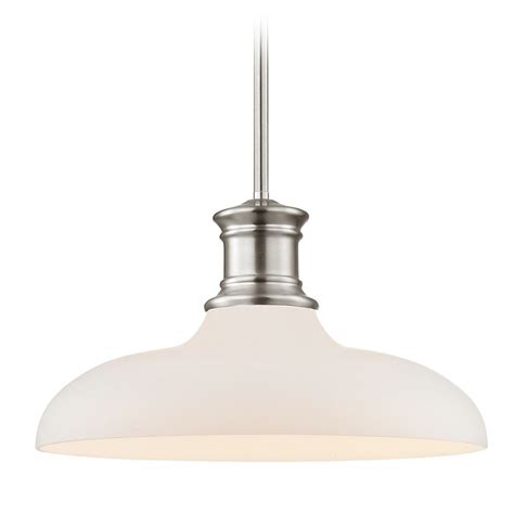 Satin Nickel Pendant Light with White Glass 14-Inch Wide | 1761-09