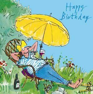 Quentin Blake Male Birthday Card Man Taking It Easy In The Garden Under A Parasol Amazon