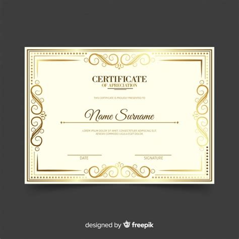 Free Vector Decorative Certificate Template With Golden Elements