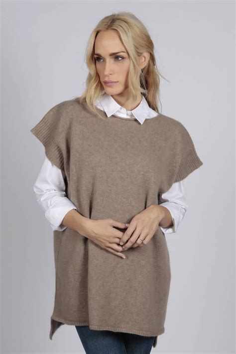 Maglione Smanicato Donna In Puro Cashmere Cammello Italyincashmere