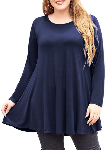 Larace Women Swing Tunic Top Plus Size Long Sleeve Shirt 1x Navy Blue