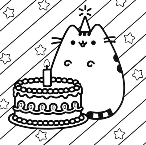 pusheen birthday cake coloring page coloringbay sexiz pix