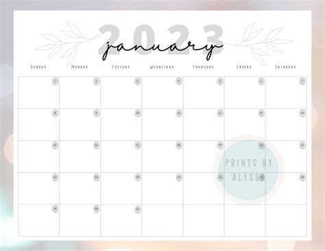 Printable January 2023 Minimalist Calendar Blank Monthly Etsy Australia