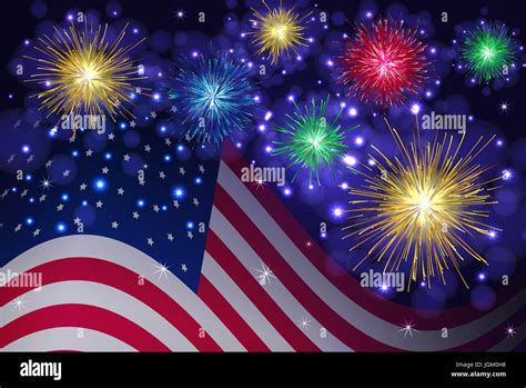 American Flag And Celebration Sparkling Fireworks Background