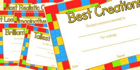 Printable certificates award certificates primary resources teaching resources lego challenge lego club resource room lego group. Toy Figure Creation Award Certificates (teacher made)