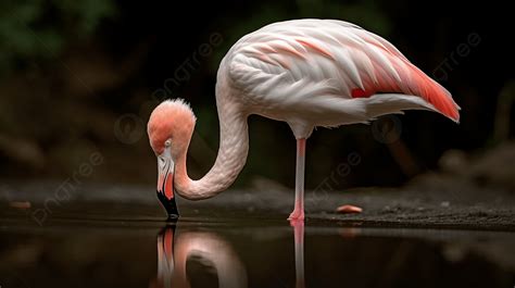 Pink Flamingo With Its Reflection In The Water Background European