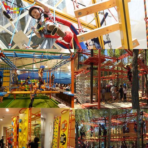 Two Level High And Low Ropes Courses With Climbing Wall For Childrens