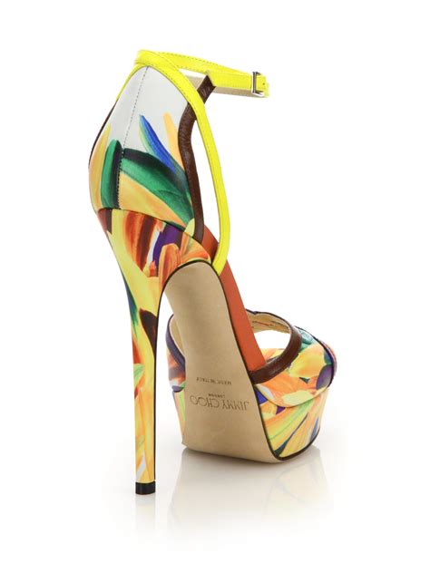 jimmy choo laurita feather print leather platform sandals in yellow lyst