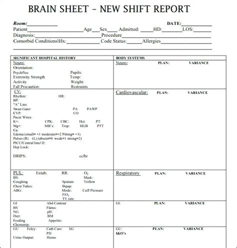 Nurse Shift Report Sheet Template 2 Professional Templates Nurse