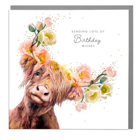 Happy Birthday Highland Cow Greeting Card By Lola Design Ltd