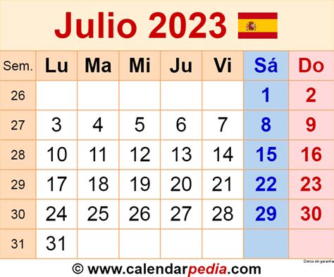 Calendario Julio 2023 Para Imprimir Gratis Reverasite