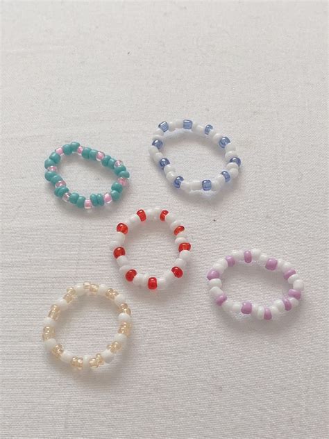 Customizable Seed Bead Rings Trendy Beaded Ringsbead Etsy Бисерные украшения Модели