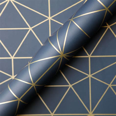 Metro Prism Geometric Triangle Wallpaper Blue Gold Wow008 Metallic