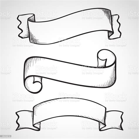Hand Drawn Sketch Ribbons Stock Vector Art And More Images Of Achievement