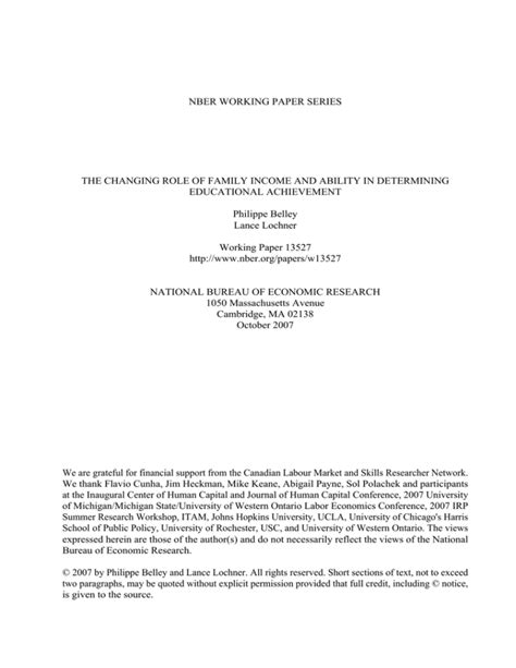Nber Working Paper Series Educational Achievement