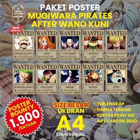Jual Poster Bounty One Piece Wanted Crew Mugiwara Wanokuni Satuan Ukuran A4 3020 Shopee