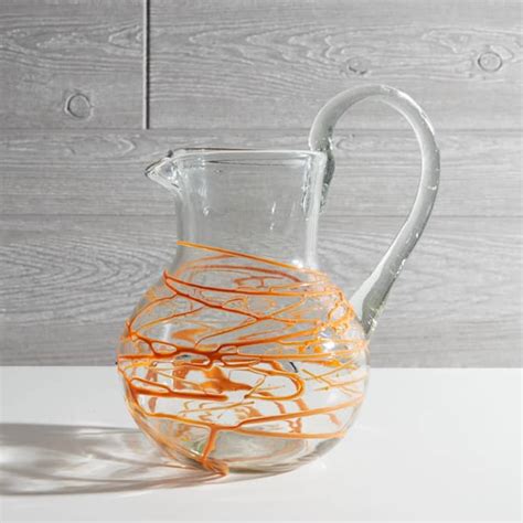 Trouva Mexican Handblown Orange Swirl Glass Jug