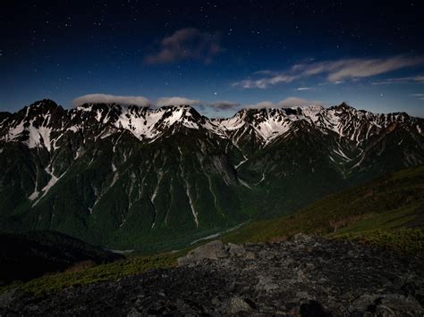 Wallpaper Mountains Night Landscape Peaks Starry Sky Hd