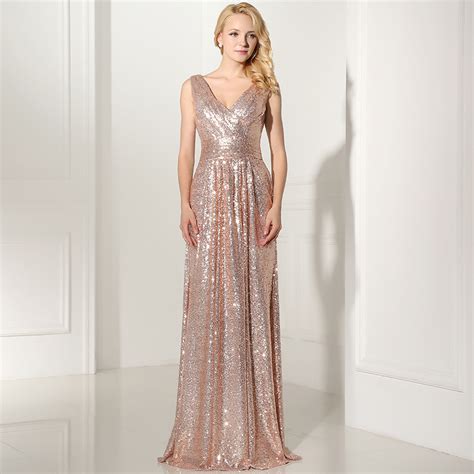 V Neck Sequins Long Bridesmaid Dresses Prom Party Gowns 8155762717