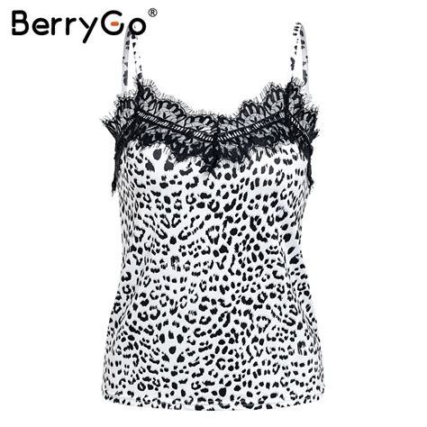 Berrygo Sexy Women Tank V Neck Leopard Print Topspaghetti Strap Summer