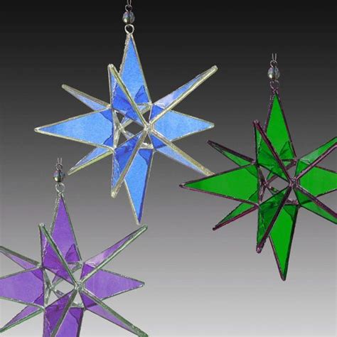 10 Stained Glass Moravian Stars Ornaments Home Decor Etsy Stained