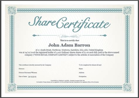 Share Certificate Template Companies House 1 Templates Example